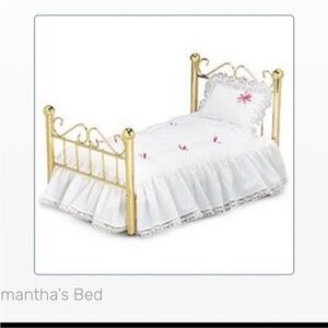 American Girl White Doll Bed with Pink Embroidered Accents and Gold Frame